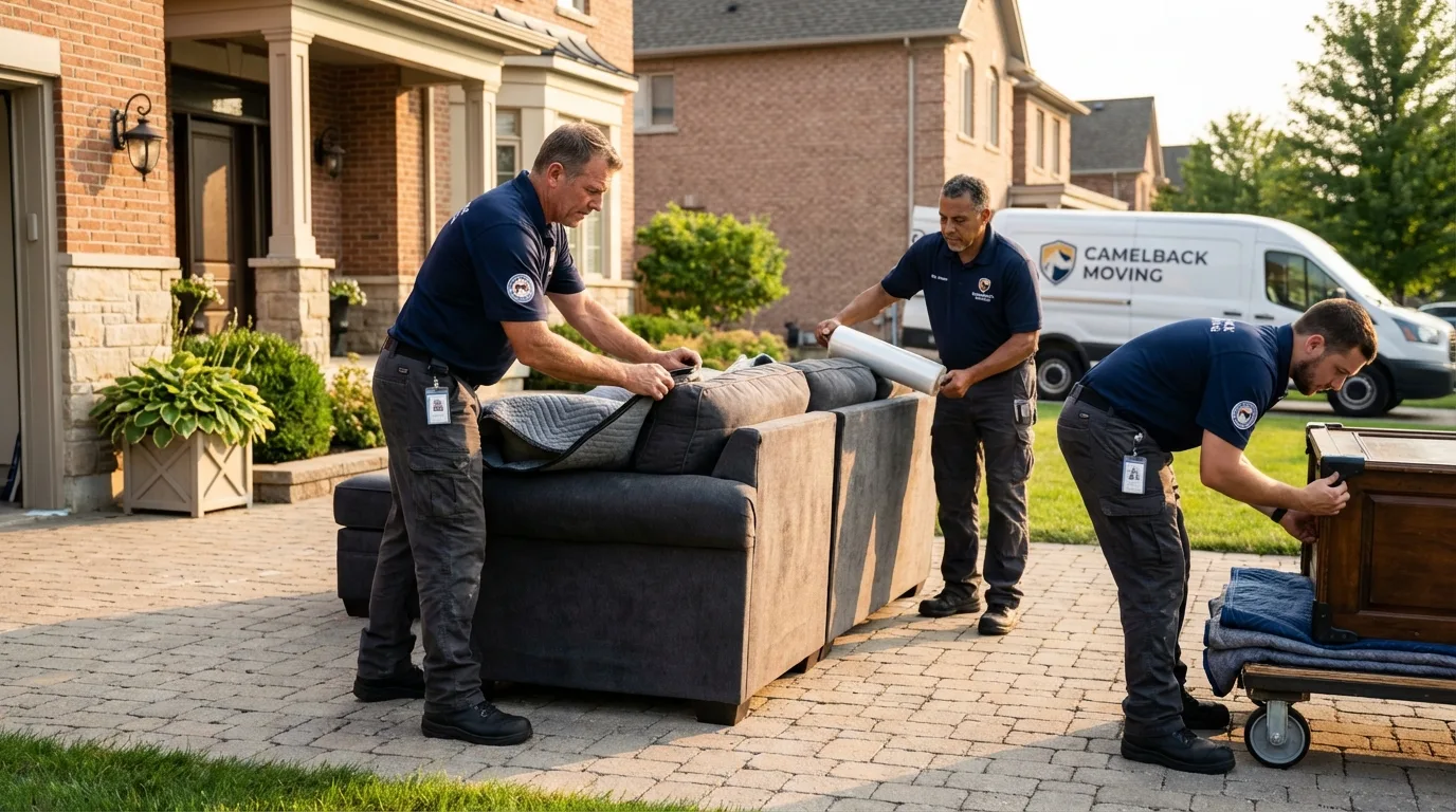 Large estate moving crew wrapping furniture in North Brookfield, MA